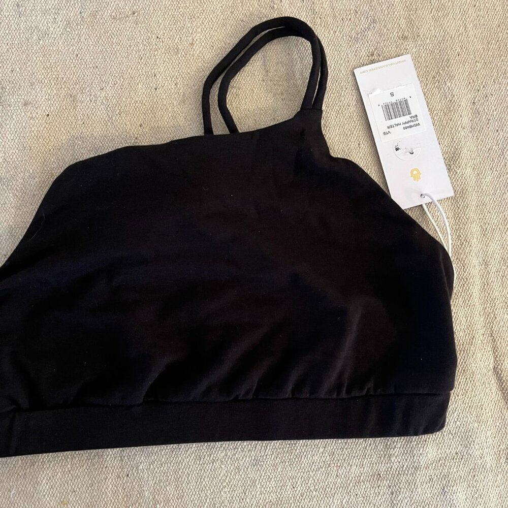 Spiritual Gangster Black Strappy Halter Activewear Yoga Bra Sz sm